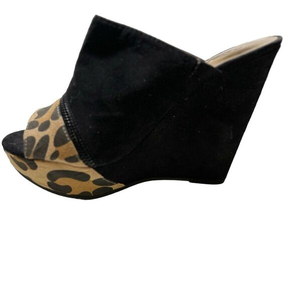 NWT Carlos by Carlos Santana Black and Leopard Print Wedges Size 8 - Picture 3 of 9